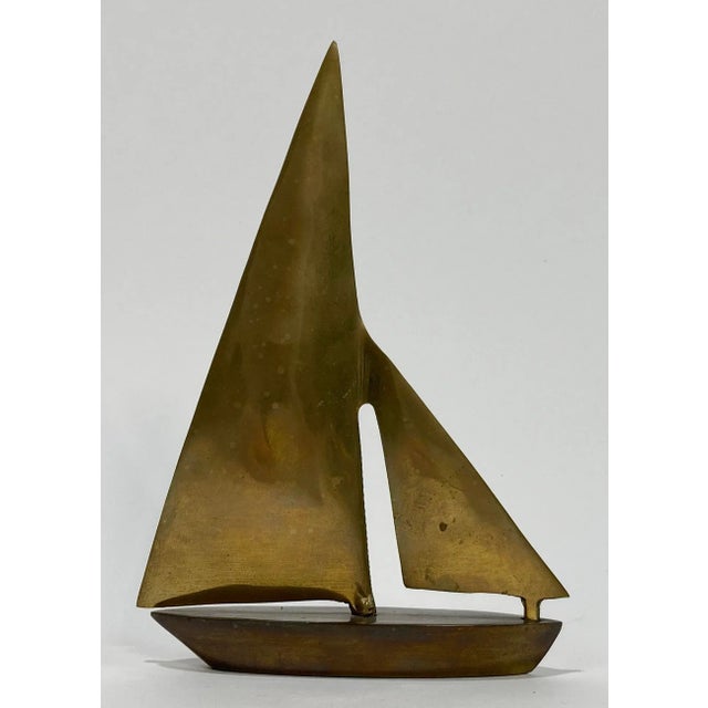 Vintage MCM Solid Brass Sailboat For Sale - Image 4 of 4