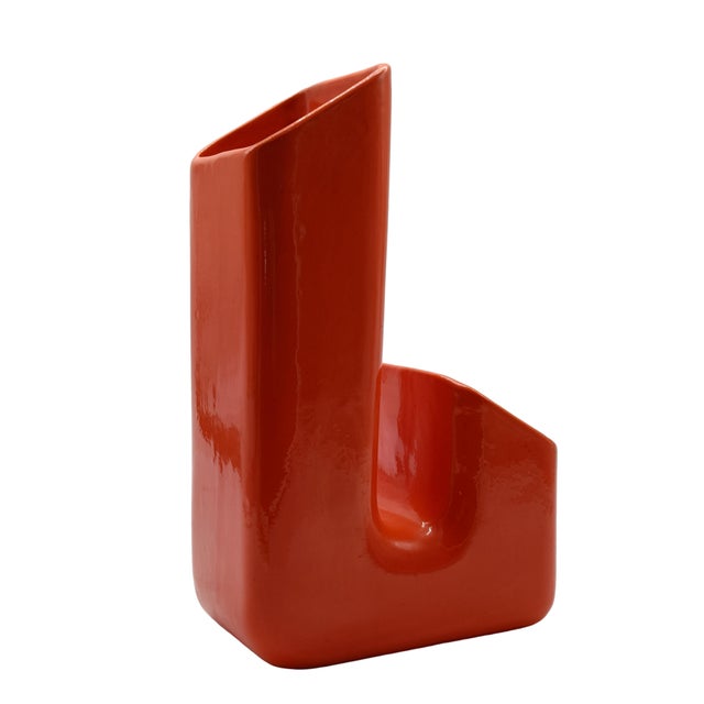 1970s Orange Geometric Vase by Ceramica Capodario, Italy, 1970s For Sale - Image 5 of 7
