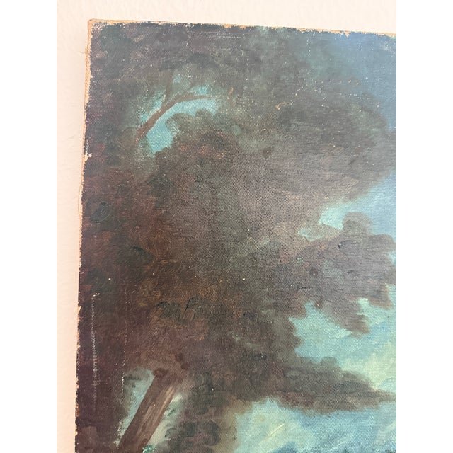 Wood Antique French Landscape Painting Signed For Sale - Image 7 of 11