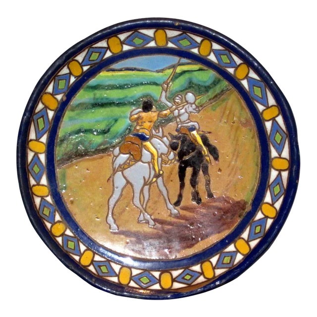 Santa Ana Triana Seville Fencing Scene Glazed Pottery Charger For Sale