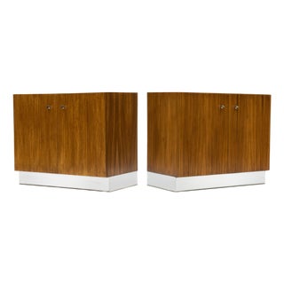 Pair of Vintage Mid Century Zebrawood and Chrome Cabinets by Milo Baughman For Sale
