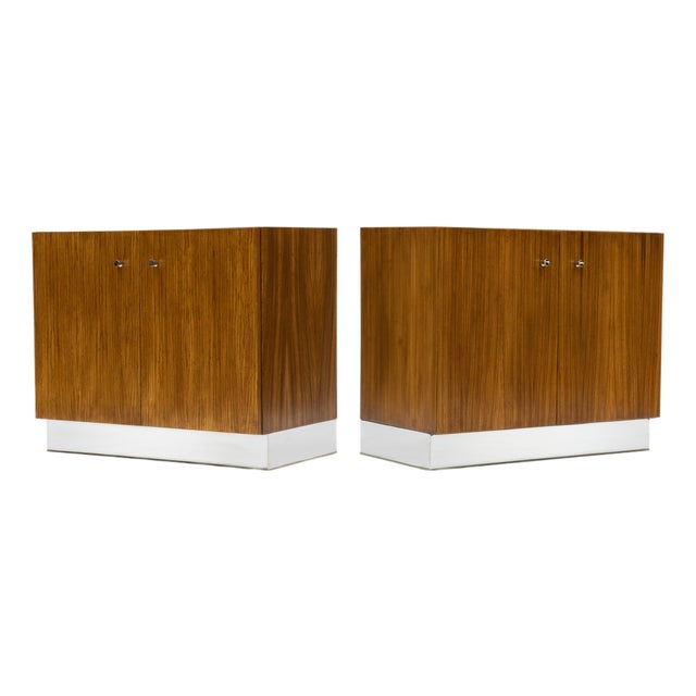 Pair of Vintage Mid Century Zebrawood and Chrome Cabinets by Milo Baughman For Sale