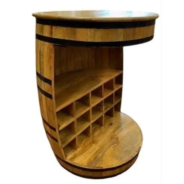 2020s Rustic Bourbon Whiskey Barrel Open Wine Bar Cabinet For Sale - Image 5 of 7