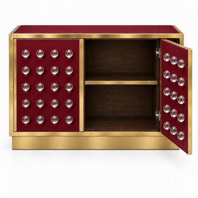 Contemporary Burgundy Murano Glass Sphere Dry Bar with Low Brass Plinth from Justfurnituress SRL For Sale - Image 3 of 8