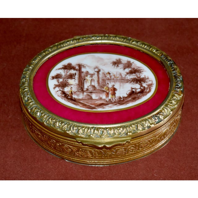 Brass Antique Brass Jewelry Box French Classical Porcelain Vignette For Sale - Image 8 of 18