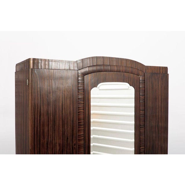 Antique French Art Deco Macassar Ebony Wood Wardrobe Armoire Cabinet, 1940s For Sale - Image 4 of 12