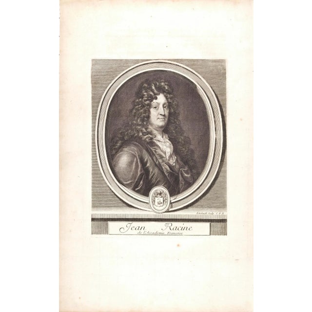 This is a 17th century portrait engraving of Jean-Baptiste Racine by Gerard Edelinck (1640-1707), published in Charles...