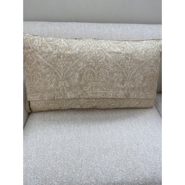 Two Cream and Taupe Jab Damask Fabric King Shams With Matching Bed Scarf For Sale - Image 4 of 12