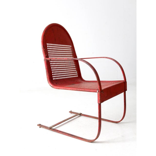 Mid Century Red Metal Patio Chair For Sale - Image 12 of 12