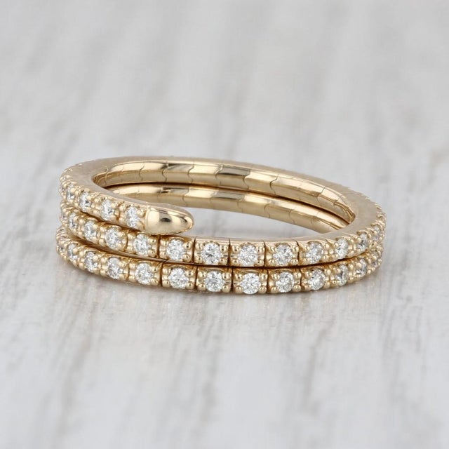 0.62ctw Diamond Wrap Coiled Band Bypass Ring 14k Gold Flexible Size Stackable For Sale In Greensboro - Image 6 of 8