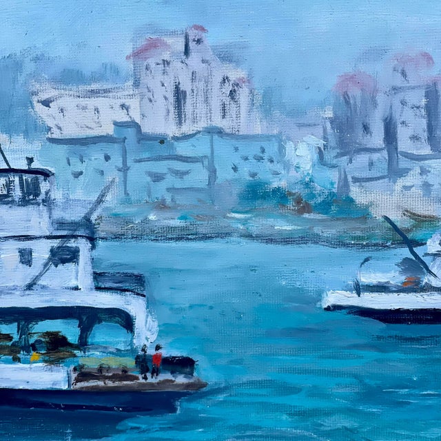 Mid 20th Century Mid-Century San Diego Waterfront Oil Painting of Coronado Ferryboat, Signed & Framed For Sale - Image 5 of 10