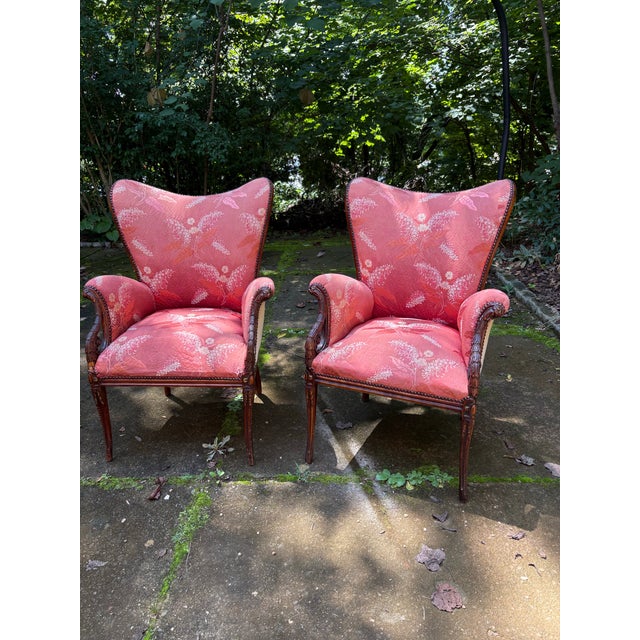 Pair of 1940s Attributed Grosfeld House French Wingback Chairs With Original Fabric For Sale - Image 12 of 12