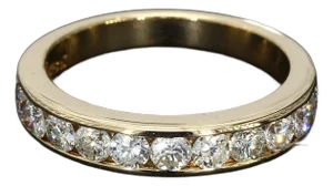 18k Yellow Gold Channel Set Ring With Eleven Round Brilliant Diamonds - Size 6.5