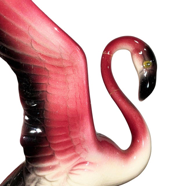 1950s Mid 20th Century Open Wing Pink Flamingo Ceramic Tabletop Statue For Sale - Image 5 of 8