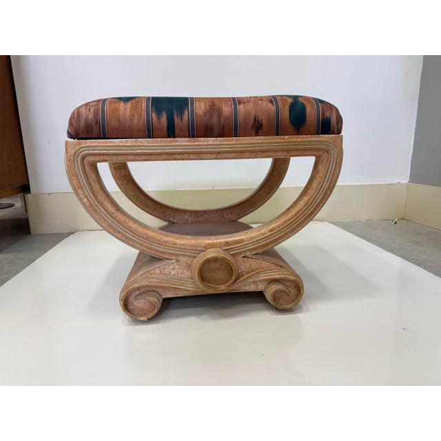 80's Vintage Pencil Reed and Tessellated Stone Deco Revival Bench by Maitland Smith For Sale - Image 10 of 12