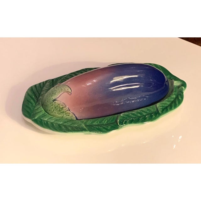 Mediterranean Vintage Italian Porcelain Eggplant Butter Dish For Sale - Image 3 of 6
