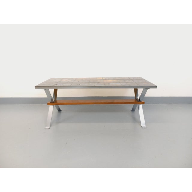 Vintage Coffee Table in Ceramic, Chrome Metal and Wood, 1960s For Sale - Image 4 of 18