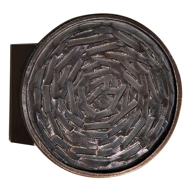 Round Push and Pull Door Handle in Bronze with Spiral Relief, 1970s For Sale
