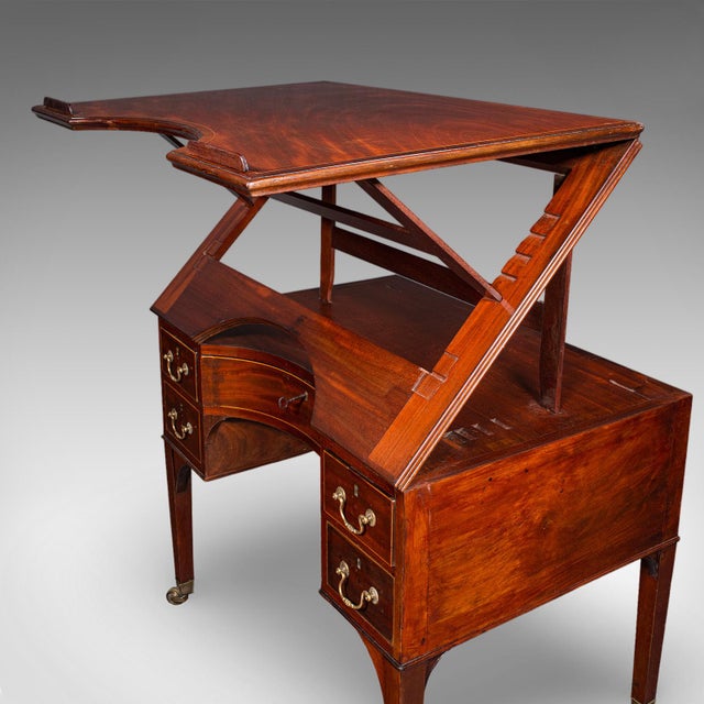 Brown Tall Antique Architect's Riser Desk, English, Metamorphic, Cartographer, Regency For Sale - Image 8 of 12