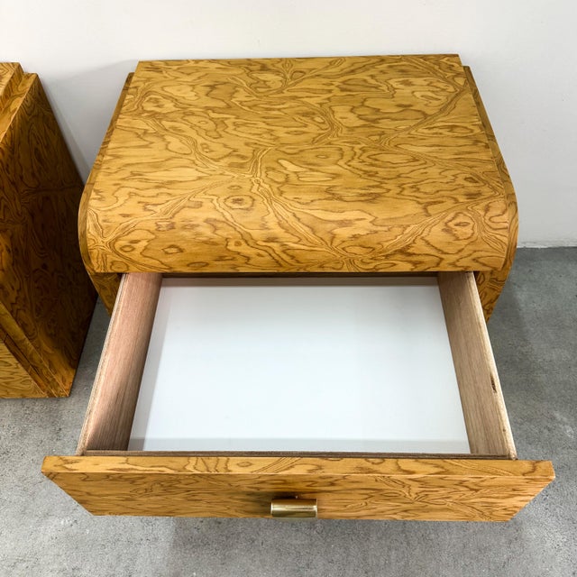 Pair Vintage 1970s Mid-Century Modern Nightstands With Solid Brass Pulls For Sale - Image 11 of 14