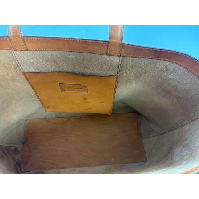 Brown Ralph Lauren Vintage Tooled Leather Satchel For Sale - Image 8 of 12