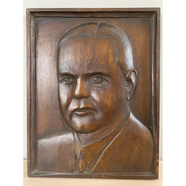 A wonderful Depression era carved wooden plaque of President Herbert Hoover. The plaque is expertly carved and has a great...