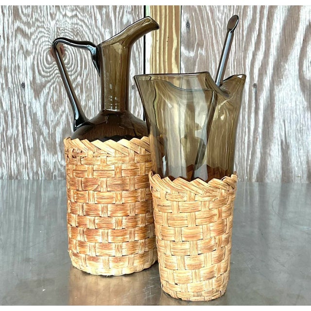 Vintage Boho Woven Rattan Bar Set of 2 For Sale In West Palm - Image 6 of 7