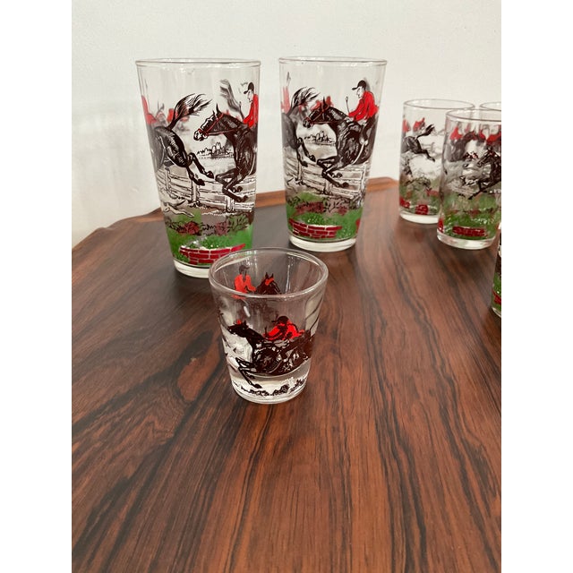 Mid-Century Modern Vintage Hazel Atlas "Fox Hunt" Glassware Set - Mixed Sizes - 15 Pieces For Sale - Image 3 of 10