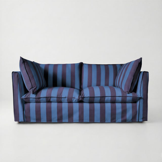 Not Yet Made - Made To Order Sophie Conran Coco 2.5 Seater Sofa - Coastal Blue & Navy Blue Stripes with Knife Edge Cushion For Sale - Image 5 of 5