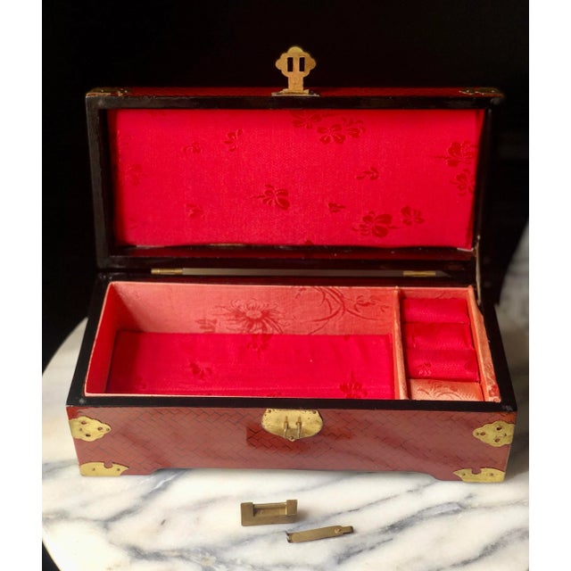 Late 20th Century Asian Herringbone Campaign Keepsake Box, LockAndKey