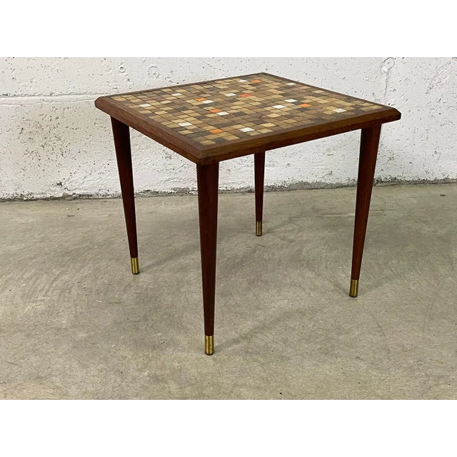 1970s 1960s Square Walnut & Tile Top Side Table For Sale - Image 5 of 6