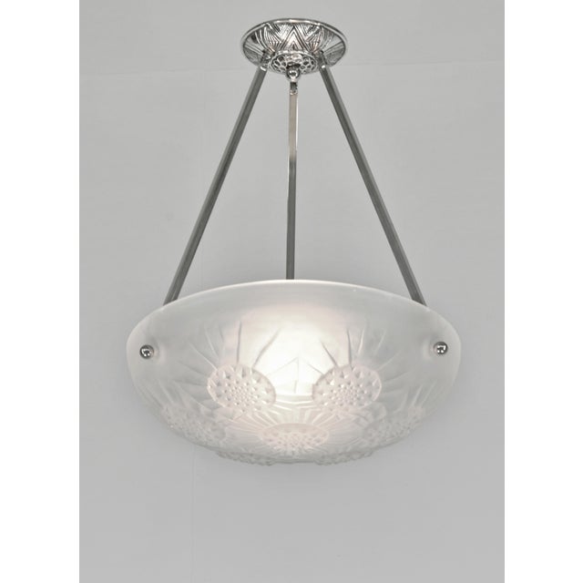 Art Deco French Art Deco Pendant Light - Frosted Glass Bowl by Noverdy 1930s - 3 Available For Sale - Image 3 of 12