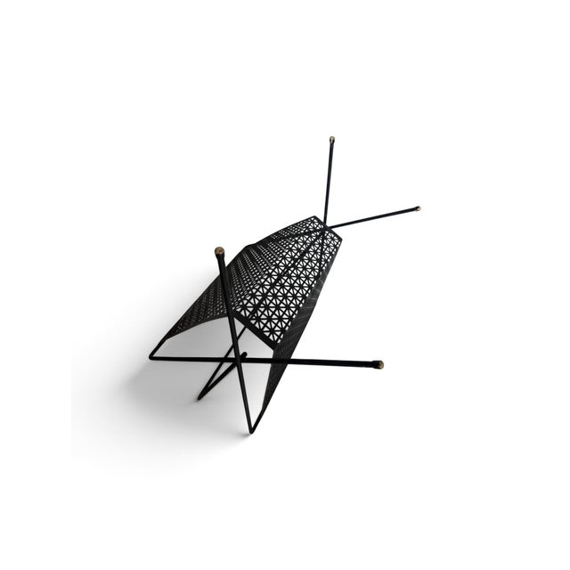 Vintage Mid-Century Perforated Metal Magazine Rack For Sale - Image 4 of 4