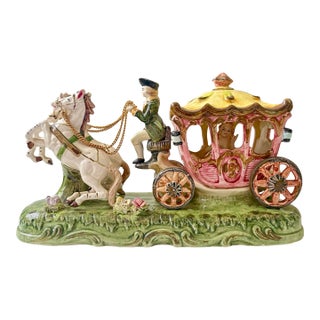 Vintage Cinderella Horse Drawn Carriage Figurine by Enesco in Capodimonte Style For Sale