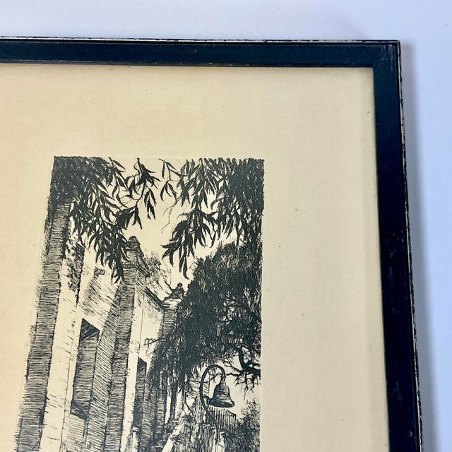 Black Antique Copper Plate Etching Plate Ink Block Lithograph, San Gabriel Mission For Sale - Image 8 of 16