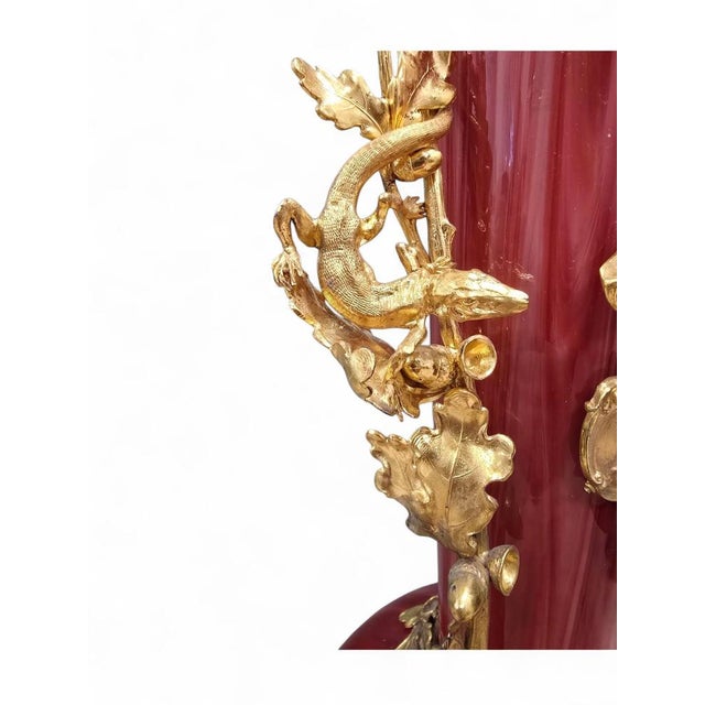 1940s Large Vintage European Gilded Blown Red Glass Vase, 1940 For Sale - Image 5 of 12