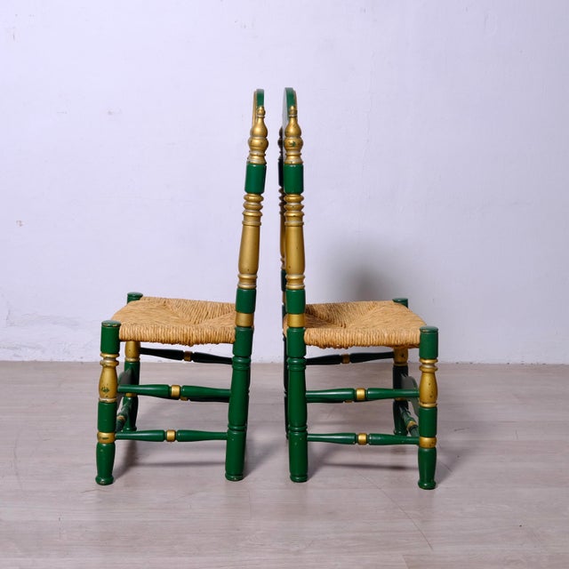 Textile Spanish Colonial Carved Wood Chairs, 1940s, Set of 2 For Sale - Image 7 of 14