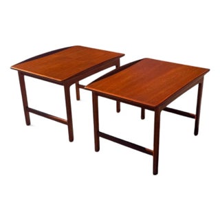Pair of Folke Ohlsson for Dux Teak Surfboard End Tables | Swedish Mid-Century Modern | Upturned Edges | C. 1960s For Sale