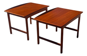 Pair of Folke Ohlsson for Dux Teak Surfboard End Tables | Swedish Mid-Century Modern | Upturned Edges | C. 1960s