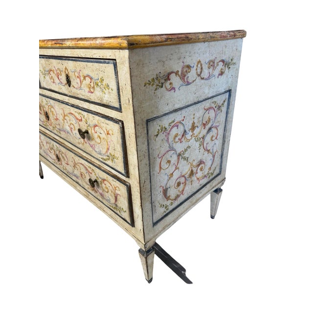 Antique Italian Hand-Painted Commode, 19th Century — Polychrome Scrolling Foliate Decoration For Sale - Image 9 of 18