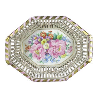 Early 19th Century Kpm German Porcelain Reticulated Pierced Handled Bowl For Sale