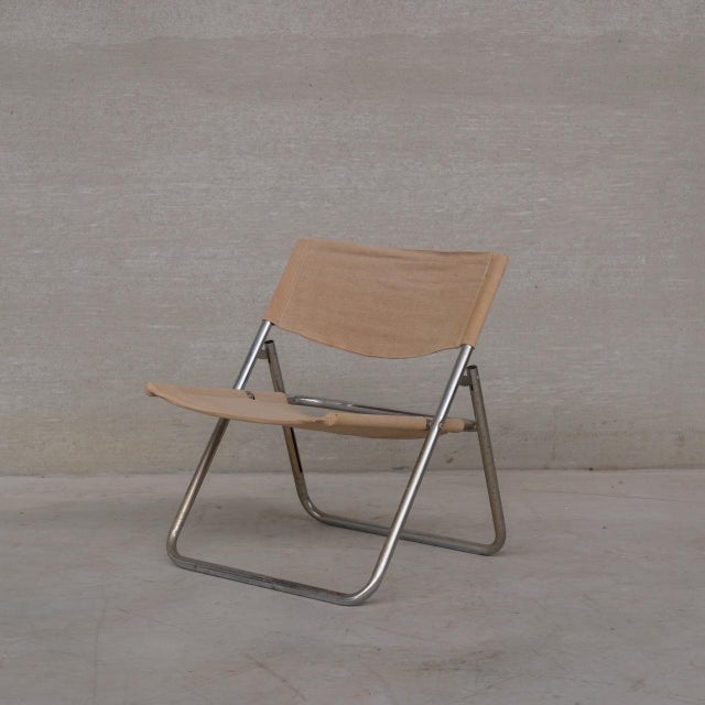 Mid-Century Linen and Chrome Cox Folding Chair from Niels Gammelgaard, 1970s For Sale - Image 9 of 9