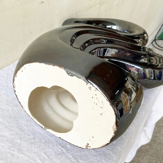 Ceramic Large Postmodern Charcoal Gloss Swan Sculpture For Sale - Image 7 of 8