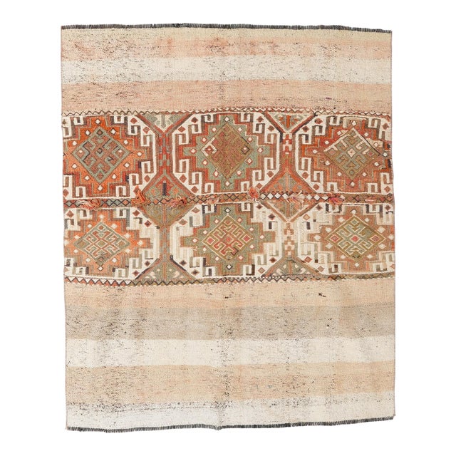 Faded Vintage Decorative Kilim Rug - 4`1″ X 5`1″ For Sale