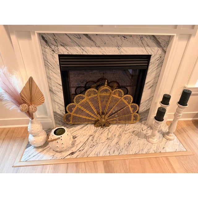 Metal 1960s Brass Peacock Folding Fireplace Screen With Winged Griffin Gargoyle Motif For Sale - Image 7 of 8