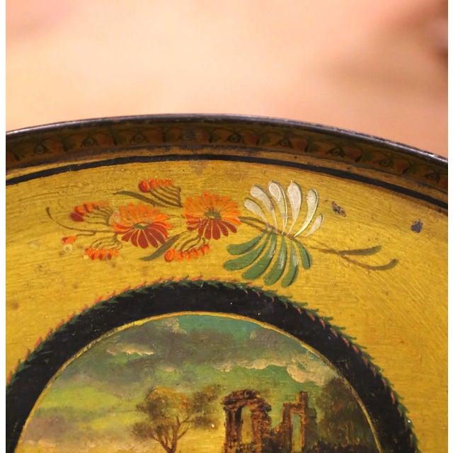 Metal 19th Century French Hand-Painted Oval Tole Tray With Romantic Ruins Scene For Sale - Image 7 of 10