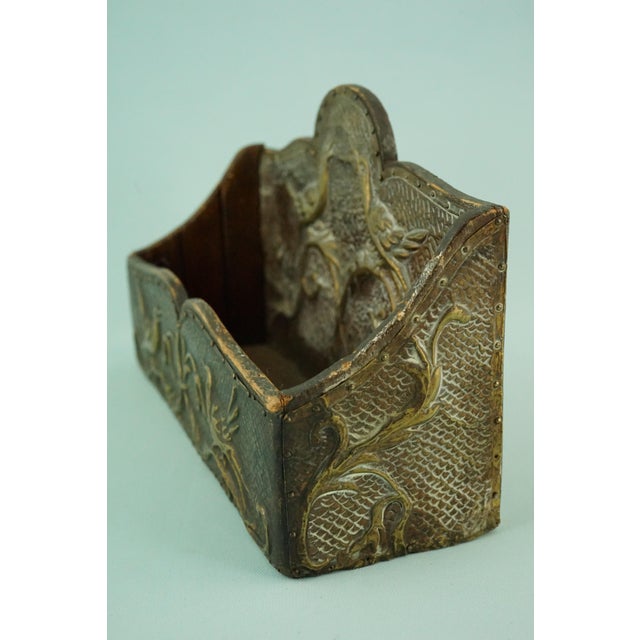 Brown Hand-Embossed Copper Letter Box with Bas-Relief of Birds in Wood, 19th Century For Sale - Image 8 of 18