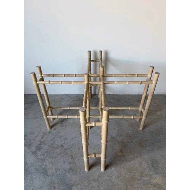 Beige 1970s Hollywood Regency Faux Bamboo Carved Wood Dining Table Base For Sale - Image 8 of 12