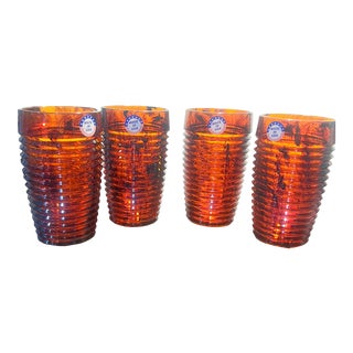 Vintage Lucite Faux Tortoise Shell Ribbed Tumblers- Set of 4 For Sale