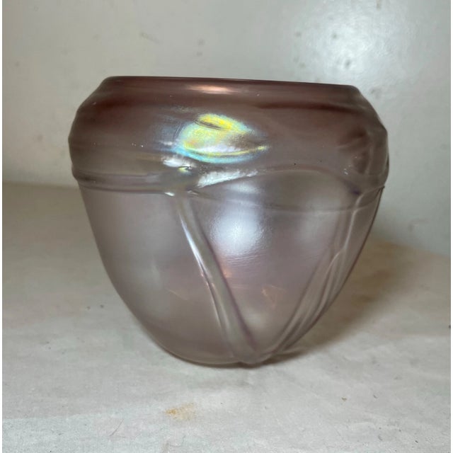 Original 1996 Hand Blown Aurene Iridescent Peet Robinson Studio Art Glass Vase For Sale - Image 10 of 14